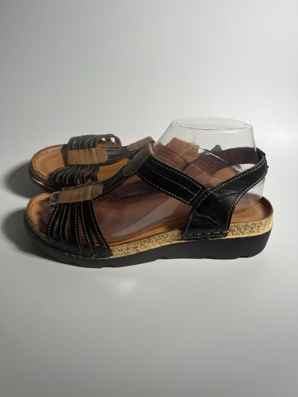 Spring Step Leather Strappy Wedge Sandals Black Brown Women’s EU 38 US 7.5 - Picture 4 of 11